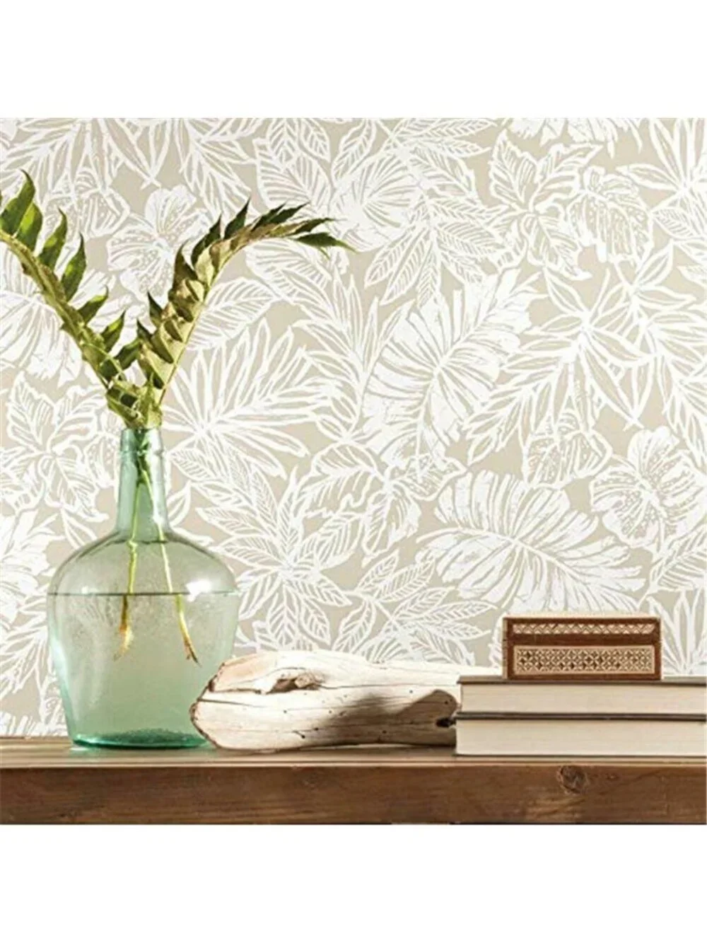 Beige Tropical Leaf Peel Stick Wallpaper Roll Removable Boho Floral Vinyl